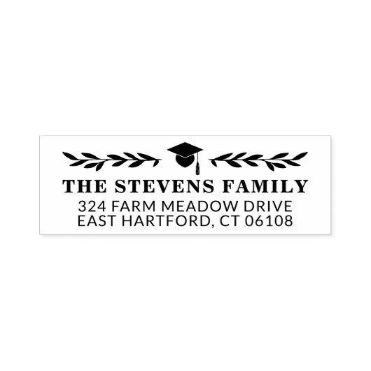 Graduation Cap & Greenery Name Address Permastempel (Design)