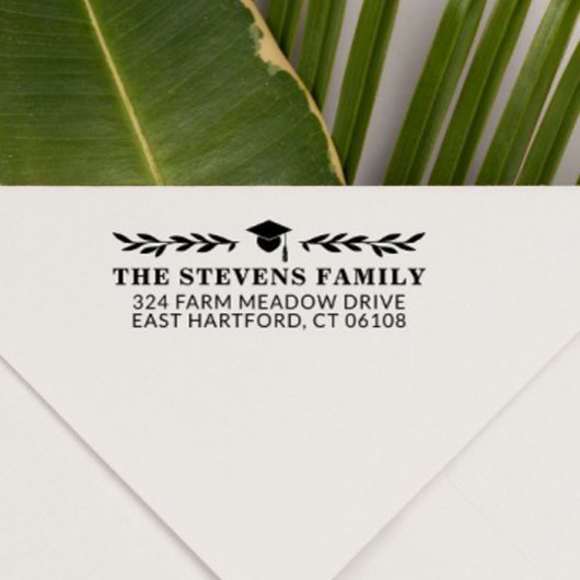 Graduation Cap & Greenery Name Address Permastempel