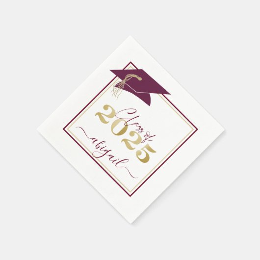 Graduation Cap Maroon Gold Script Class of 2025 Serviette (Ecke)