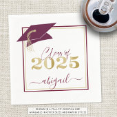 Graduation Cap Maroon Gold Script Class of 2025 Serviette