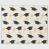 Graduation Cap Muster Balloons Stars Gelb Schwarz Geschenkpapier (Flach)