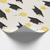 Graduation Cap Muster Balloons Stars Gelb Schwarz Geschenkpapier (Ecke)