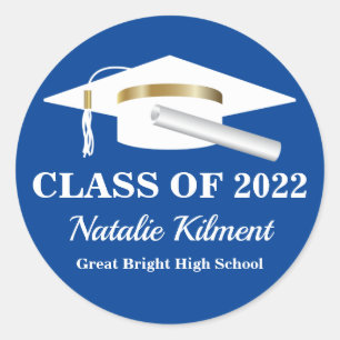 Graduation Cap Navy Blue and Gold Class of 2022 Runder Aufkleber