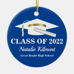 Graduation Cap Navy Blue Gold Class of 2022 Foto Keramik Ornament