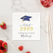 Graduation Cap Navy Blue Gold Confetti-Skript Serviette (Beispiel)