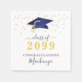 Graduation Cap Navy Blue Gold Confetti-Skript Serviette (Vorderseite)