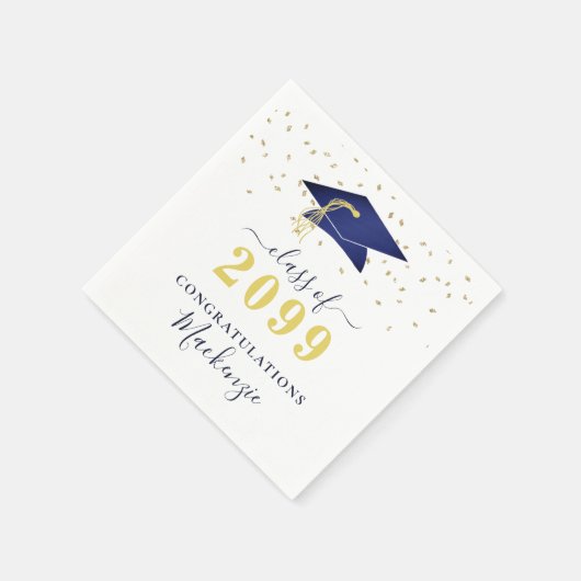 Graduation Cap Navy Blue Gold Confetti-Skript Serviette (Ecke)