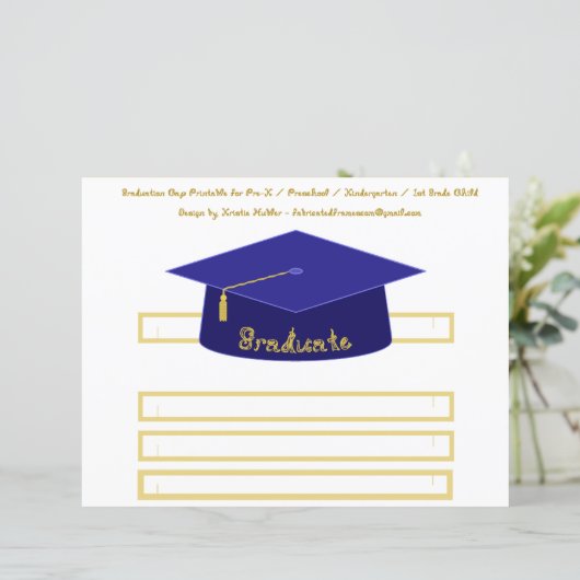 Graduation Cap Navy Blue Paper Hat Gold Graduate (Stehend Vorderseite)