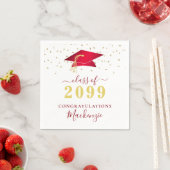 Graduation Cap Red Gold Confetti Script Serviette (Beispiel)