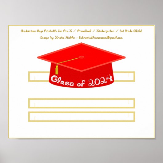 Graduation Cap Red Hat Class of 2024 White Glitzer Poster (Vorne)
