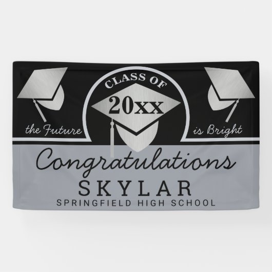 Graduation Cap Silver Fun Herzlichen Glückwunsch P Banner (Horizontal)