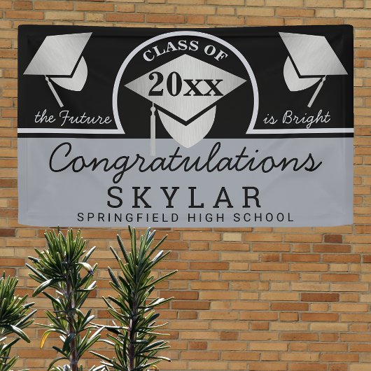 Graduation Cap Silver Fun Herzlichen Glückwunsch P Banner