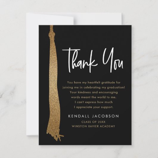 Graduation Cap Tassel Gold Black Modern Dankeskarte (Vorderseite)
