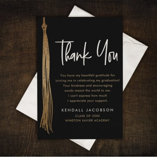 Graduation Cap Tassel Gold Black Modern Dankeskarte