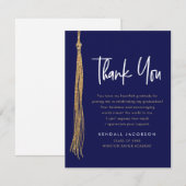 Graduation Cap Tassel Gold Blue Moderne Dankeskarte (Vorne/Hinten)