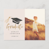 Graduation Cap Tassel Gold Foil Foto 2022 Announc Ankündigungspostkarte (Vorderseite)
