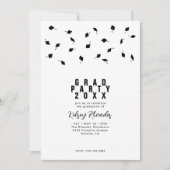 Graduation Cap Toss Black & White Grad Party Einladung (Vorderseite)