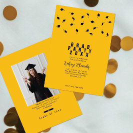 Graduation Cap Toss Gold & Black Grad Party Einladung