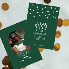 Graduation Cap Toss Green & White Grad Party Einladung