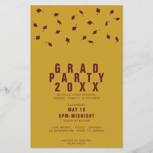 Graduation Cap Toss Maroon & Gold Grad Party Flyer (Vorne)