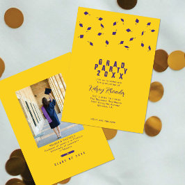 Graduation Cap Toss Purple & Gold Grad Party Einladung