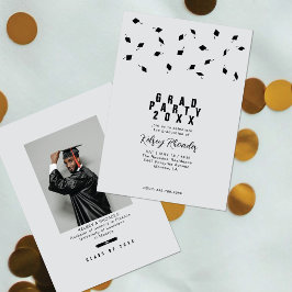 Graduation Cap Toss Silver & Black Grad Party Einladung