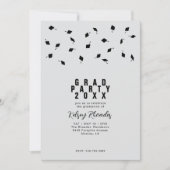 Graduation Cap Toss Silver & Black Grad Party Einladung (Vorderseite)