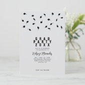 Graduation Cap Toss Silver & Black Grad Party Einladung (Stehend Vorderseite)