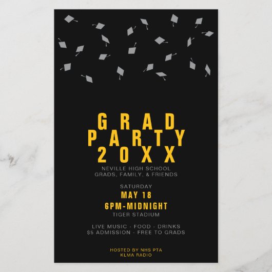 Graduation Cap Toss Silver & Gold Grad Party Flyer (Vorne)