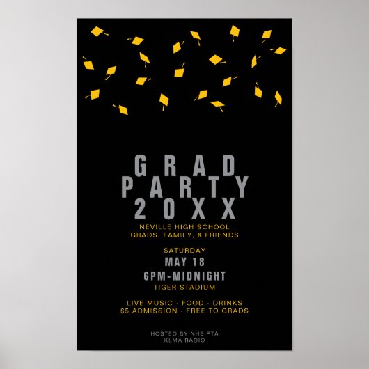 Graduation Cap Toss Silver & Gold Grad Party Poster (Vorne)