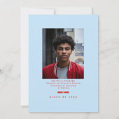 Graduation Cap Toss Sky Blue & Red Grad Party Einladung (Rückseite)