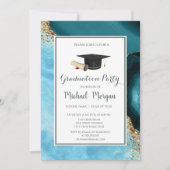 Graduation Cap Turquoise Marble Graduation Party Einladung (Vorderseite)