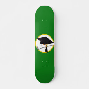 Graduation Cap w/Diploma on Green Skateboard