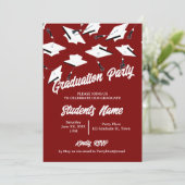 Graduation Caps Maroon und White Foto Grad Party Einladung (Stehend Vorderseite)