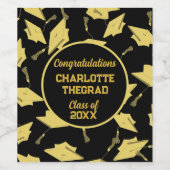 Graduation Caps Party Glückwunsch Black & Gold Weinetikett (Einzelnes Label)