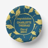 Graduation Caps Party Glückwünsche Blue & Gold Pappteller (Vorderseite)