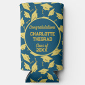 Graduation Caps Party Glückwünsche Blue & Gold Selters Dosenkühler (Vorderseite)