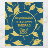 Graduation Caps Party Glückwünsche Blue & Gold Weinetikett (Einzelnes Label)