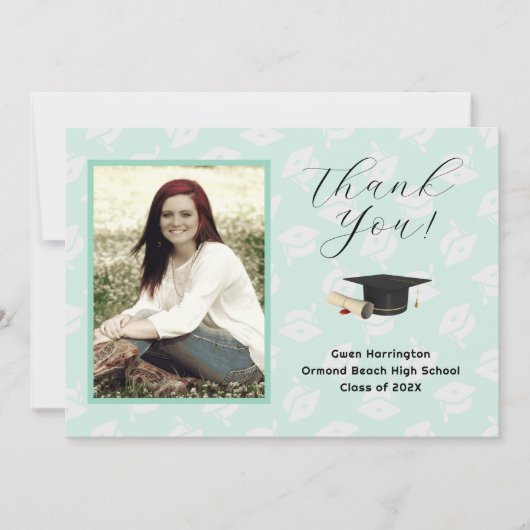 Graduation Caps Photo Thank You Message Cards Einladung (Vorderseite)