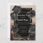 Graduation Caps Rose Gold Glitter Graduation Party Einladung (Vorderseite)