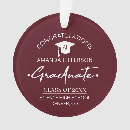 Graduation | Class year and school PHOTO burgundy Ornament (Vorderseite)