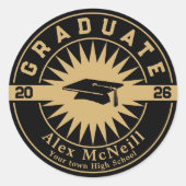 Graduation Classic Gold & Black Template Runder Aufkleber (Vorderseite)
