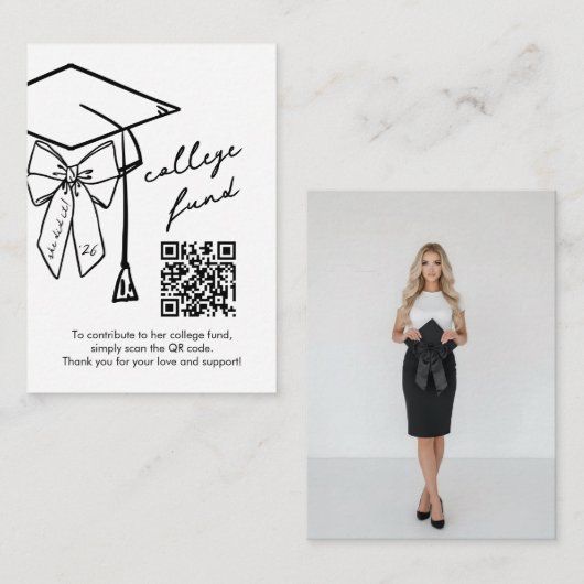 Graduation College Fund QR Code Cap & Bow Begleitkarte (Vorne/Hinten)
