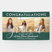 Graduation Congrats 3 Photo Collage Dark Green Banner (Horizontal)