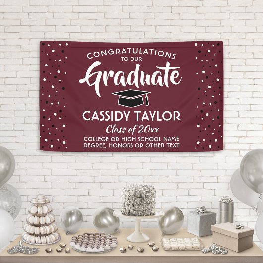 Graduation Congrats Confetti Modern Maroon & White Banner