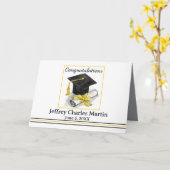 Graduation Congratulations Black Cap Custom Name Karte (Gelbe Blume)