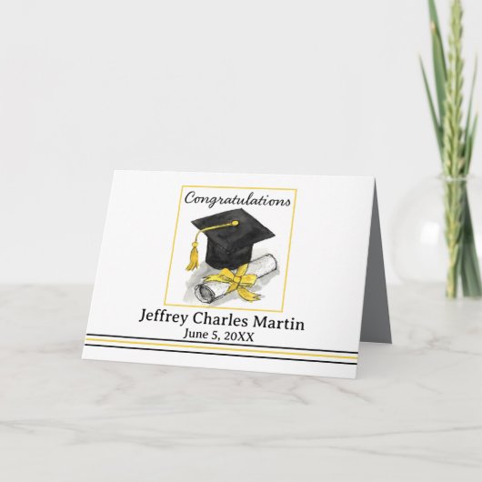 Graduation Congratulations Black Cap Custom Name Karte (Vorderseite)