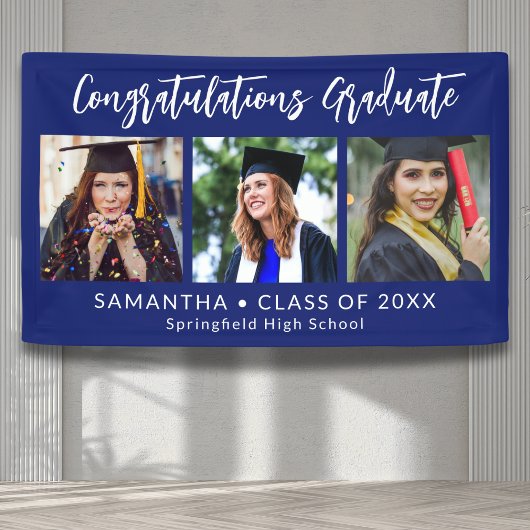 Graduation Congratulations Graduate 3 Photo Blue Banner