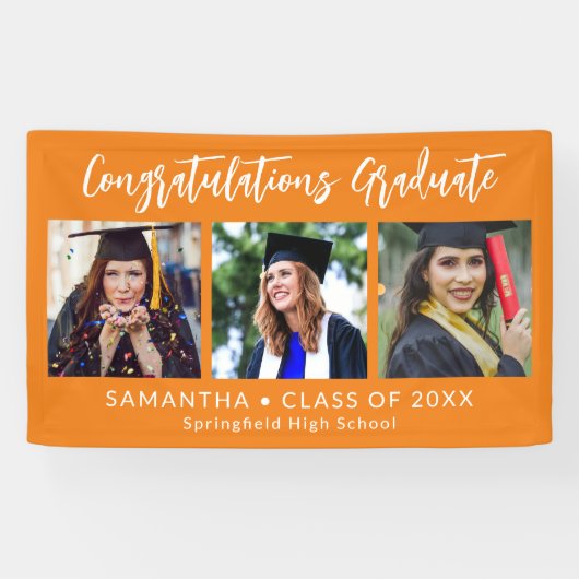 Graduation Congratulations Graduate 3 Photo Orange Banner (Horizontal)