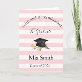 Graduation Cute Pink & White Stripe Greeting Card Feiertagskarte